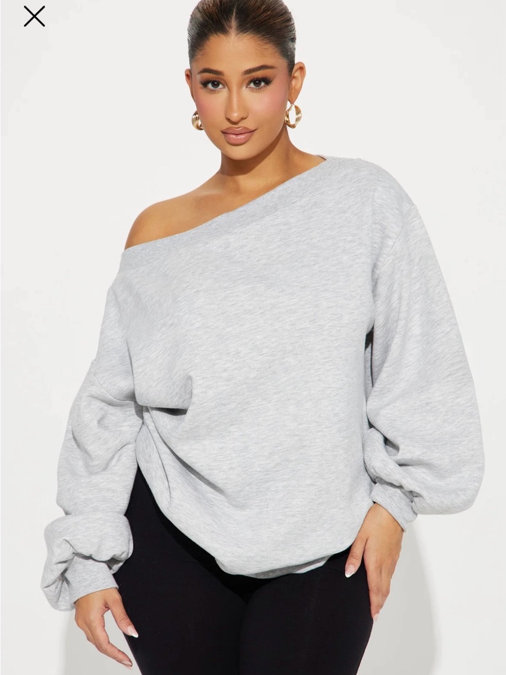 Fashion Nova Light Gray Off-The-Shoulder Knit Sweater